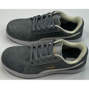 Puma Safety Icon Suede Low Gray & White Steel Toe Oil Resistant Sneaker Size 7.5